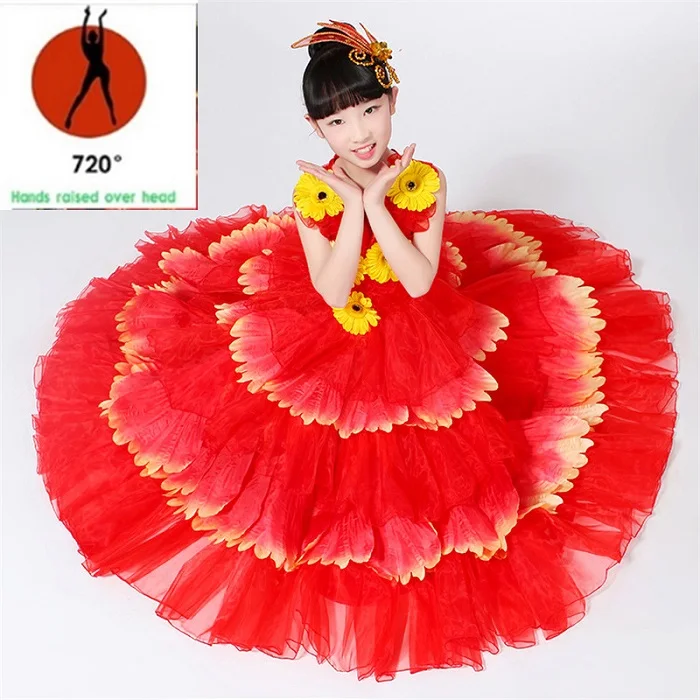 Детские юбки фламенко испанский бой быков платье для девочек Танцовщица фламенко Необычные лепестки открытие платье костюм для сцены DL4214 - Цвет: 720 degree