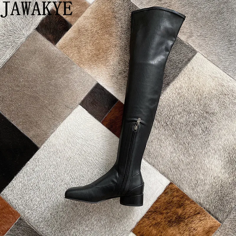 Novelty Split Toe black leather Over the knee thigh high boots for Women New Sexy low heel sock Long booties botas largas mujer