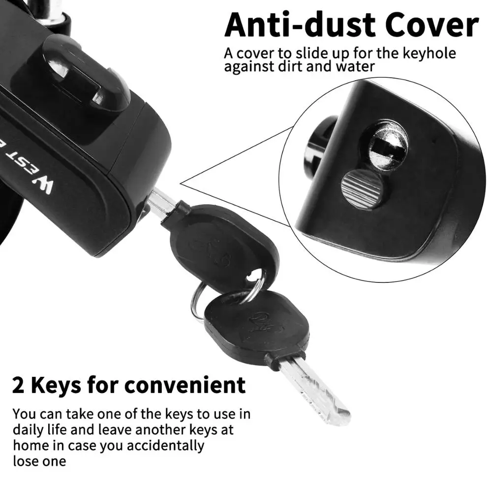 Bicycle lock WEST BIKING Bicycle Cable Lock Outdoor Cycling Anti-theft With Keys Steel Wire Security Bike Accessories 1.2M