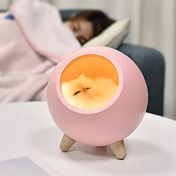 

Kitty Pet House Night Light Table Lamp Bedside Light USB Charging Sleeping Kitten Lamp Unique Kids Gifts