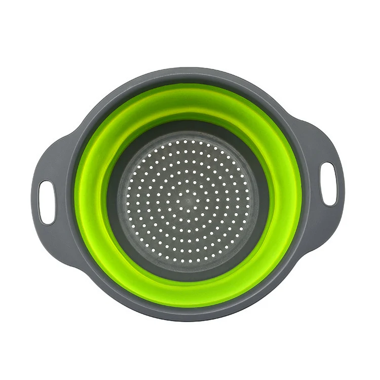 Green Складной силиконовый дуршлаг для фруктов, овощей, корзина для мытья, ситечко, складной Слив с ручкой, кухонные инструменты - Цвет: Green