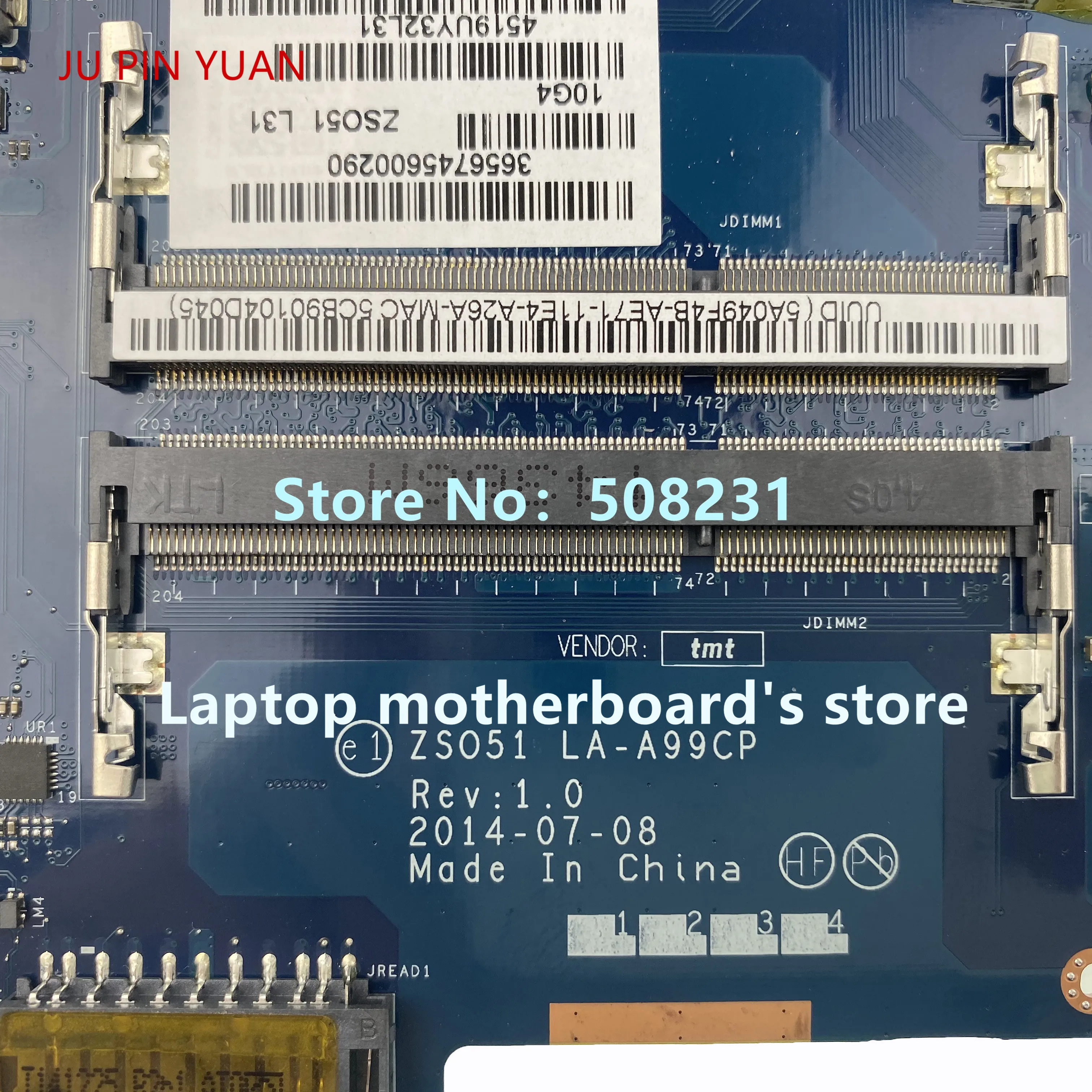 Popular  JU PIN YUAN 782948-501 782948-601 ZSO51 LA-A99CP UMA w A8-6410 CPU 2DM for HP 15-G249CA NoteBook PC