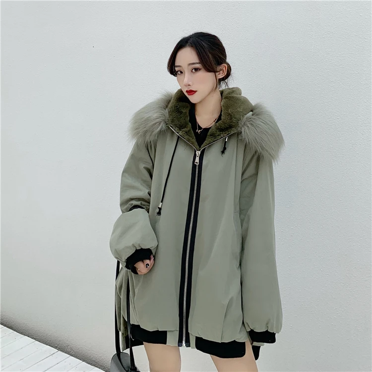grren coat Необычные меховые толстовки, теплая зимняя парка, пальто для женщин, утолщенная Повседневная куртка с длинным рукавом, Manteau Femme Hiver - Цвет: grren coat