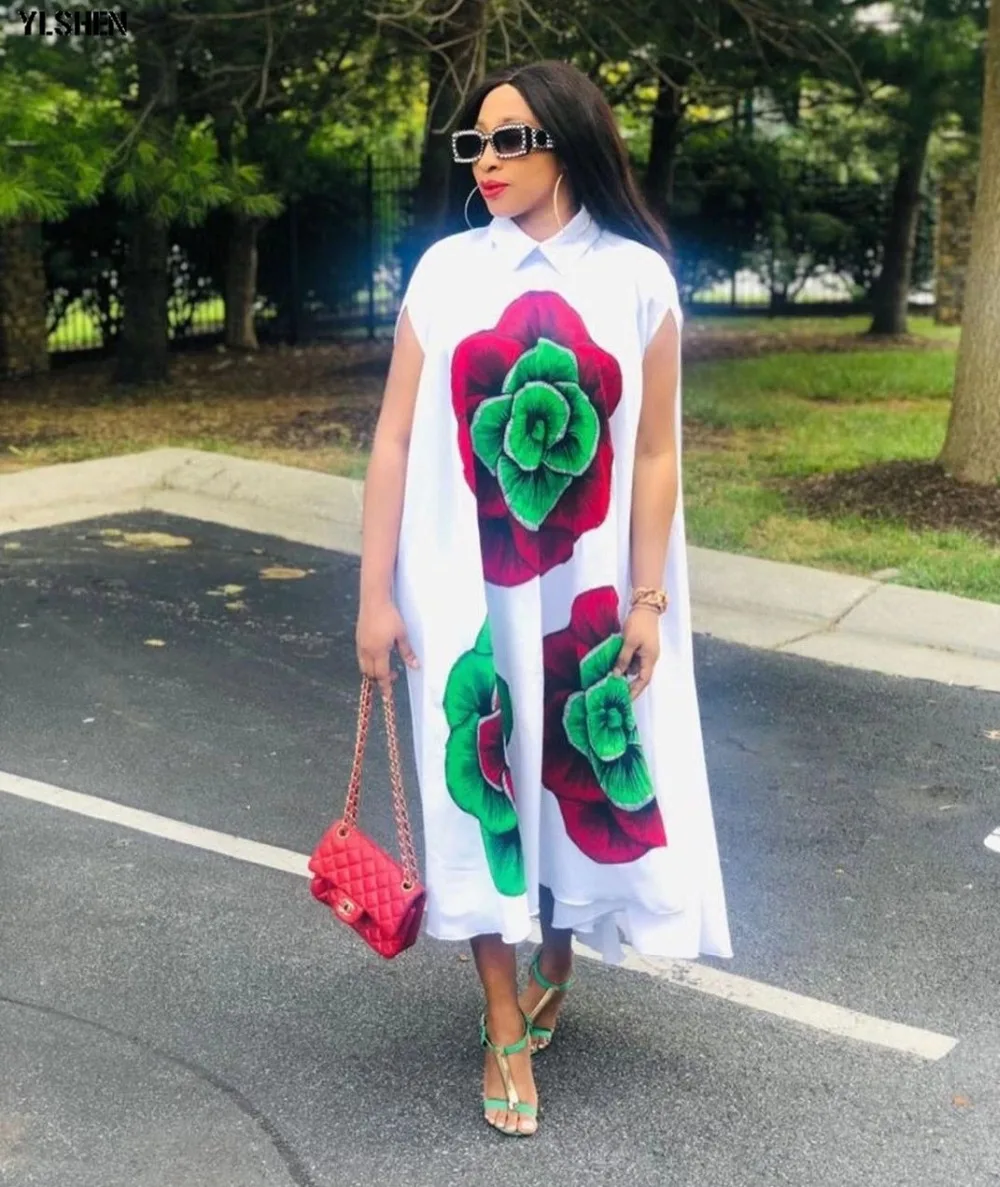 White Print African Dresses for Women 2019 New African Clothes Dashiki Ankara Dresses Bazin Traditional Africa Long Shirt Dress Wear for Lady Hight Quality Fashion Basin Riche Robe Africaine Femme 2019 07