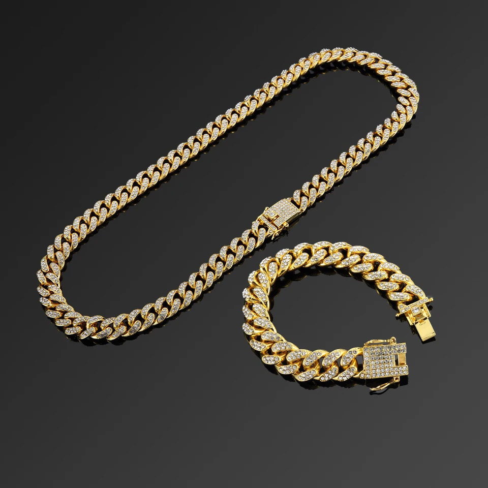 NYUK 13 мм Iced Out кубинское ожерелье цепь хип хоп ювелирные изделия золотые и
