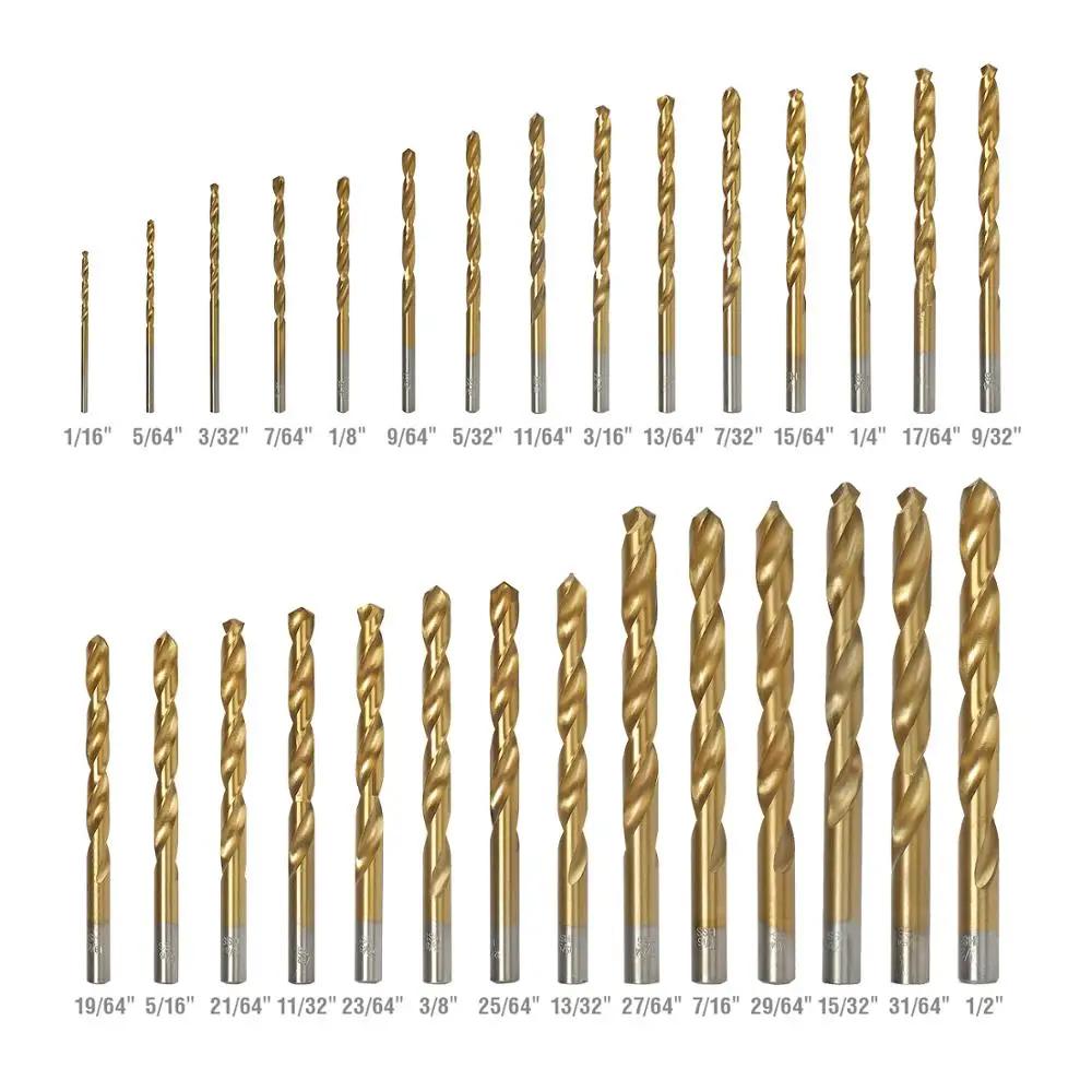 WORKPRO 29 PCS Drill Bit Set Titanium Coated HSS Drill Bit Set for Wood Plastic Aluminum Copper WORKPRO 29 PCS Drill Bit Set Titanium Coated HSS Drill Bit Set for Wood Plastic Aluminum Copper