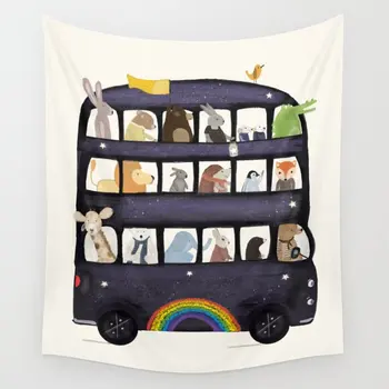 

The Rainbow Bus Tapestry Cartoon Animal Wall Hanging Room Carpet Bedspread Beach Mat Tapestries Art Home Accessories