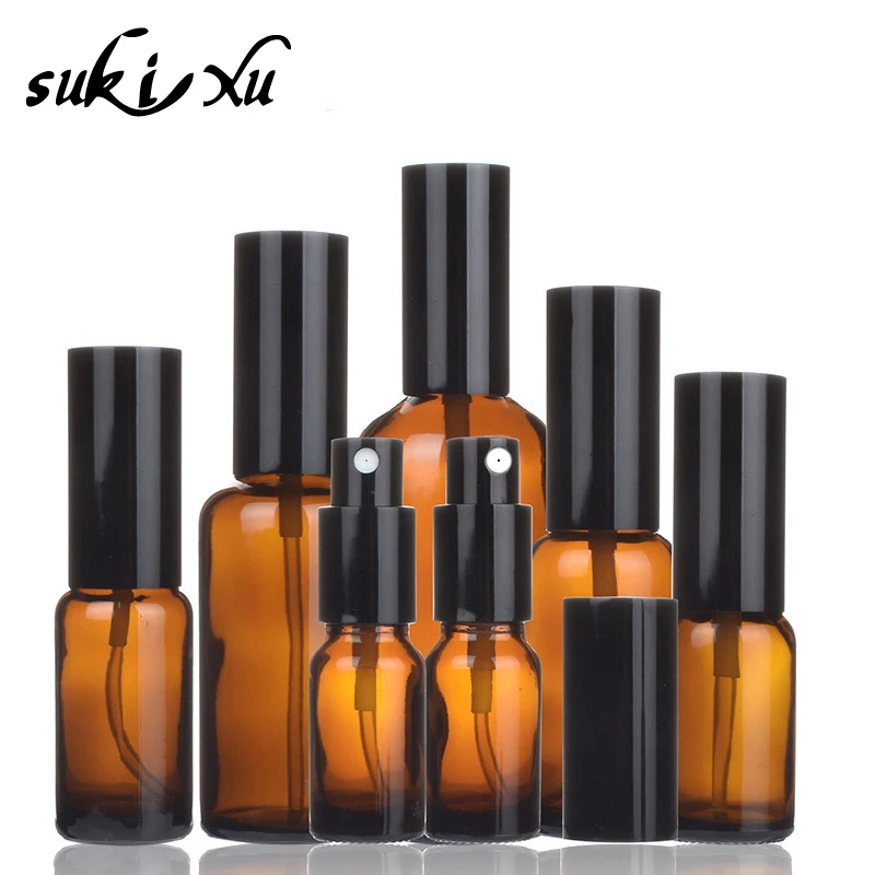 

10pcs Spray Amber Glass Bottle Black Lid For Perfume/ Toner/Hydrolat Water Makeup Sprayer Refill Container