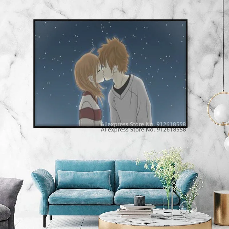 Anime beijo anime estávamos lá cartazes e impressões fotos na pintura da  lona da arte da parede - AliExpress