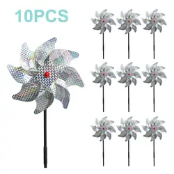 Pinwheels – répulsif d'oiseaux réfléchissant et scintillant, 10 pièces, protection contre le vent, plante de jardin, fleurs, décoration de pelouse 