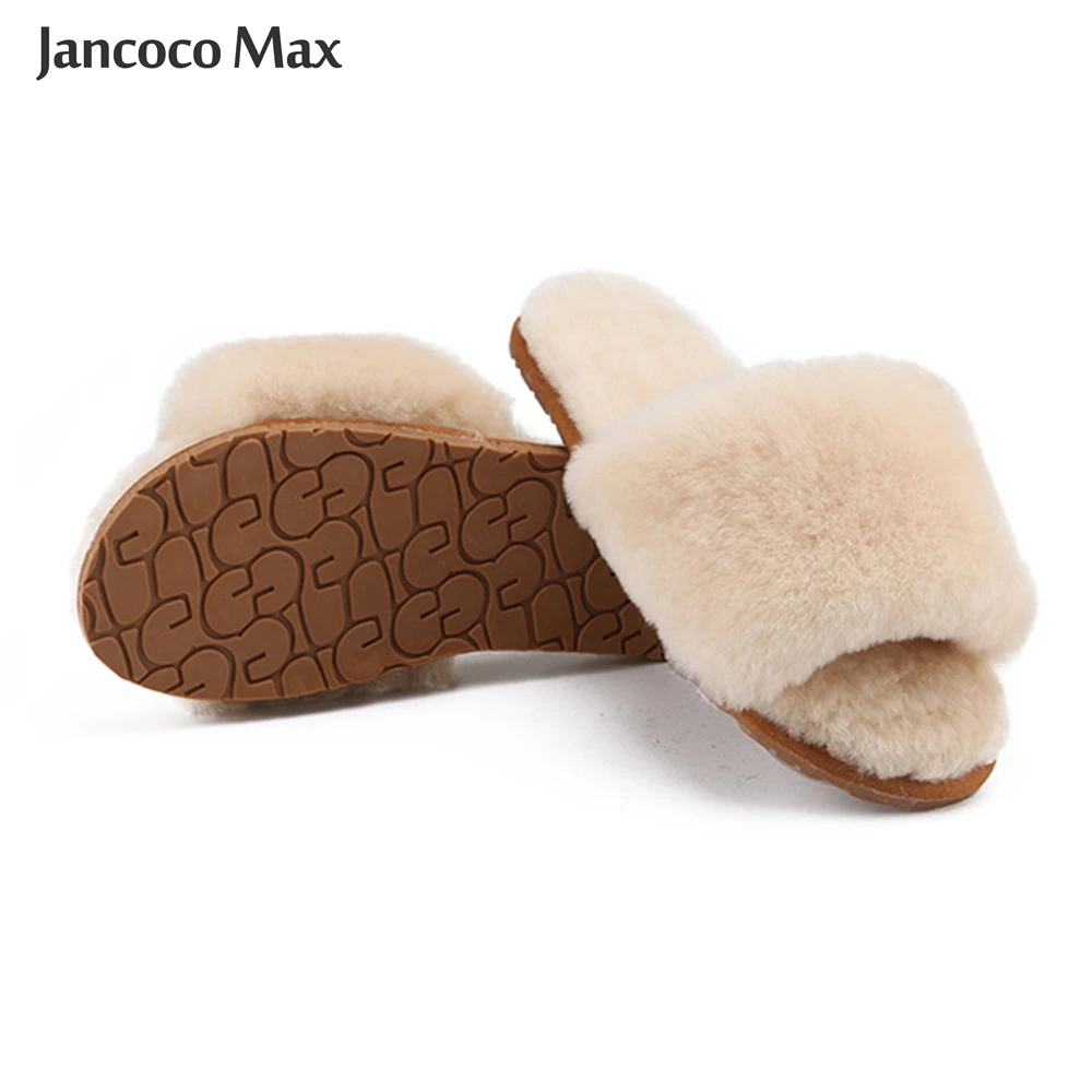 Women Slippers Warm Slippers Winter Warm Slides Sheepskin Sliders Women's Real Wool Fur Slippers Home Indoor Winter Shoes S6038