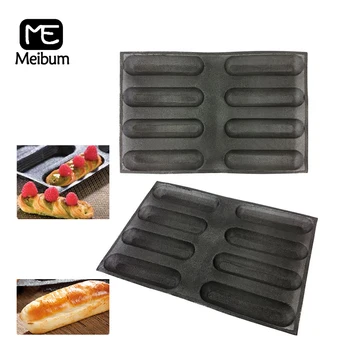 

8 Cavity Black Porous Silicone Mold Hot Dog Long Loaf Bread Modle Baguette Eclair Puff Tray Non Stick Bakeware Baking Pan