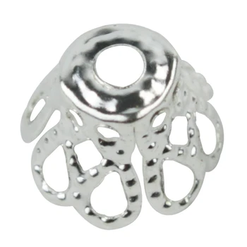 

100-Piece Silver Filigree Flower Cup Shape Bead Caps for Jewelry Making, 7mm