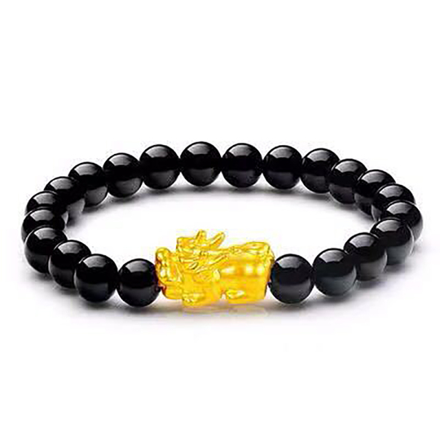 Shui Obsidian Stone Beads Bracelet Men Women Unisex Wristband Gold Black Pixiu Wealth and Good Luck Color Changing Bracelet