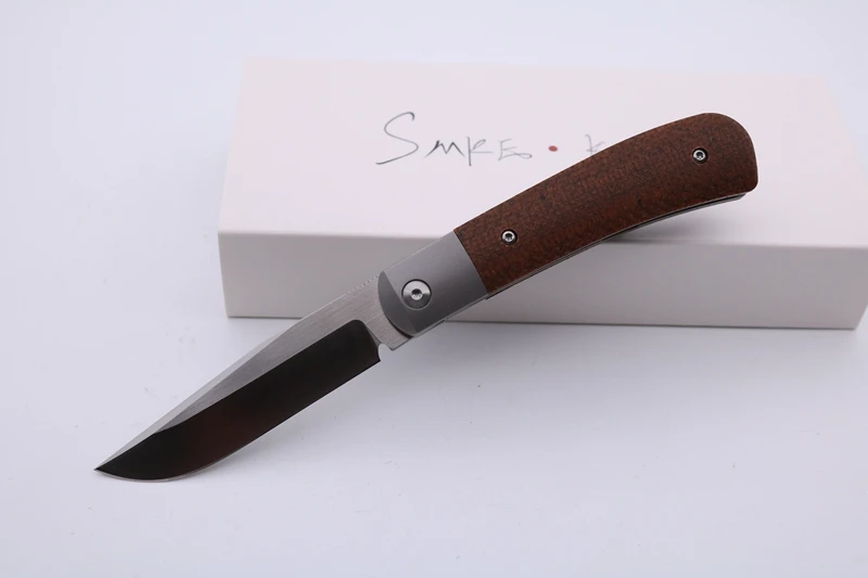 

SMKE Knives Trapper Front Flipper Folding Pocket Knife D2 Satin Blade Micarta Inlay Titanium Handle Survival Tactical Knife