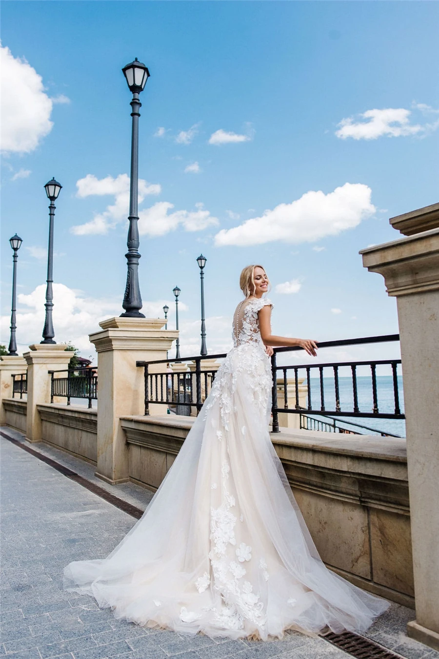 Vestido de noiva simples сексуальное свадебное платье трапециевидной формы с глубоким v-образным вырезом и объемной аппликацией в виде цветов, светильник цвета шампанского