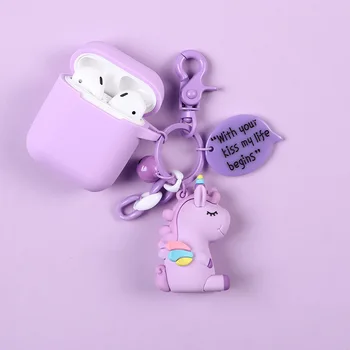 

Unicorn Bell Earphone Headset Accessories Silicone Case For Airpods 1 2 Protective Wireless Bluetooth Headset Cover Key Ring