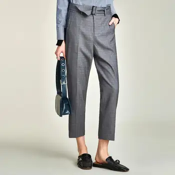 

HAVVA Fashion Women’s Plaid Suit Pants With Belt Female Spring Autumn Straight Loose Trousers K4488