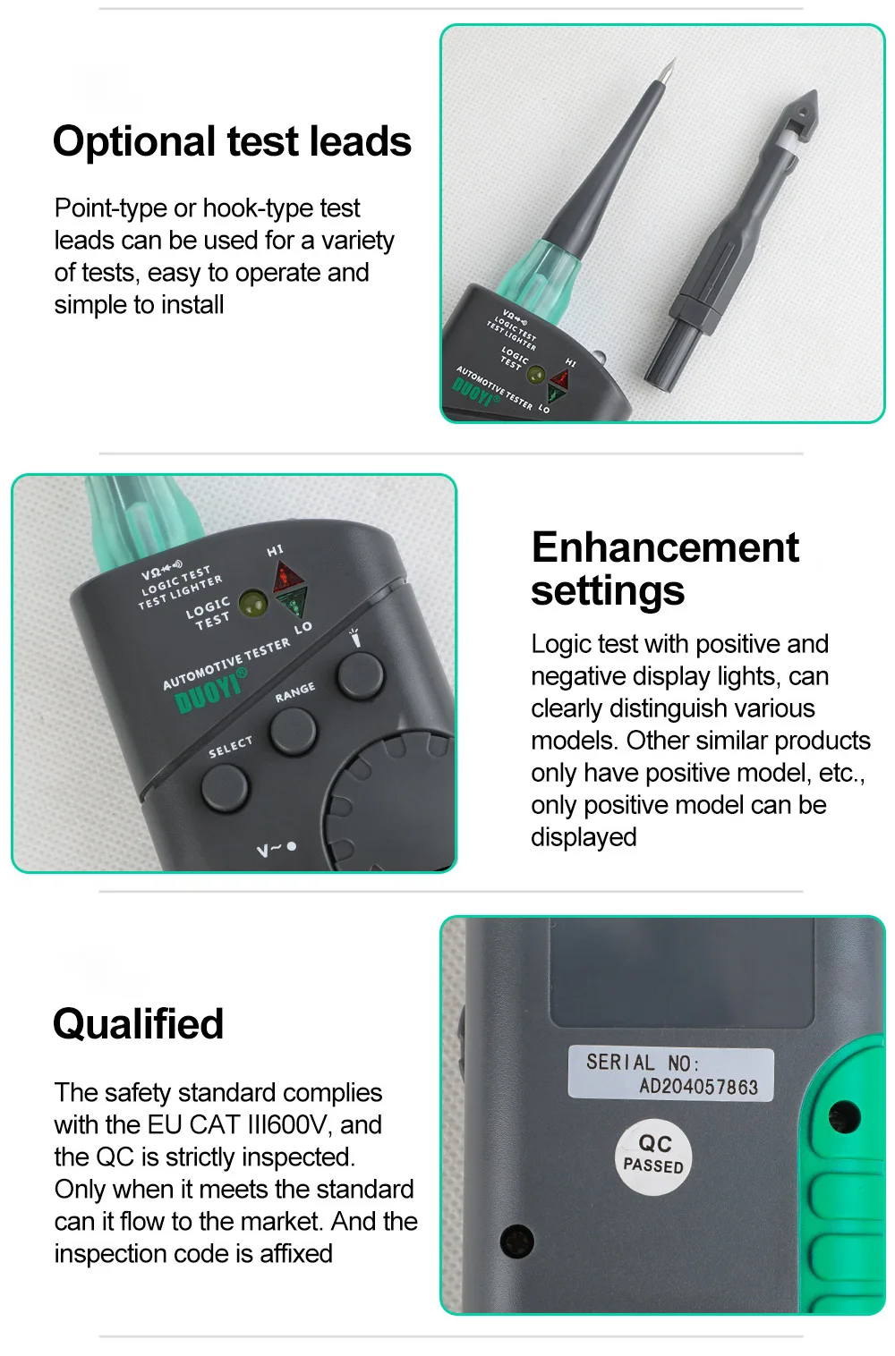 DUOYI DY2203 Automotive Digital Tester Car Circuit Tester Circuit Logic Level Aging Continuity Test Breaker Finder