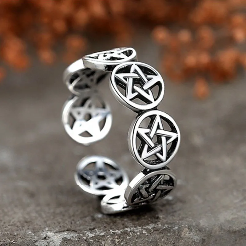 

VENTFILLE 925 Sterling Silver Vintage Personality Hollow Round Star Adjustable Ring For Women Fashion All-match Jewelry Anel