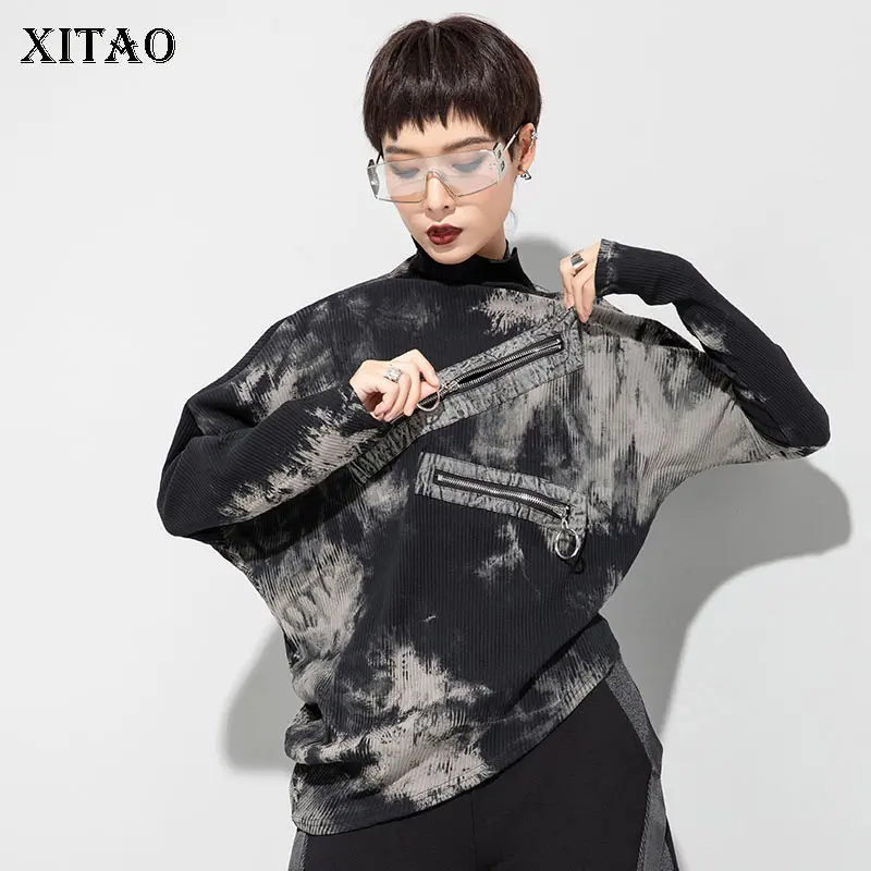 Женская Асимметричная футболка с принтом XITAO Повседневная стильная длинным