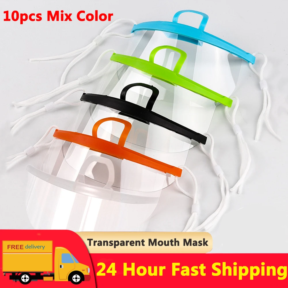 

10pcs Mix Color Transparent Mouth Mask Sheild Unisex Face Masks Reusable Plastic Mask for Restaurant Hotel Chef mascarilla