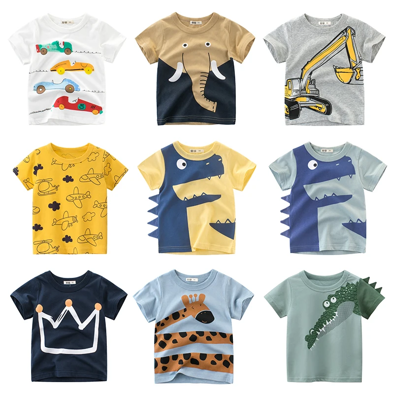 Children T-shirt Baby Boys Girls Animal Print Dinosaur T Shirt kids Tops tees Cartoon Kids Yellow t-shirts Clothes 2-7 Years | Мать и