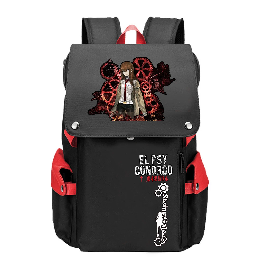 

Steins;Gate Game Large School Bags Anime Bookbag Oxford Women Backpack Cartoon USB Charging Laptop Bagpack Girls Flag Rugzak
