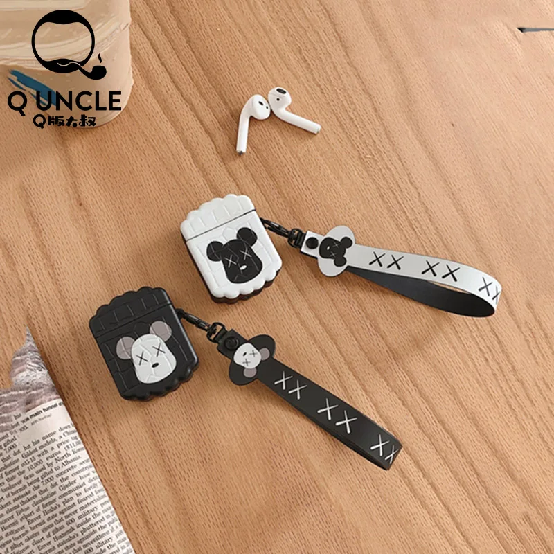 

Q UNCLE Funny Protective Cover for Apple Airpods Bluetooth Wireless 2 Generation Shell Lanyard Couple Personality Headphone Box