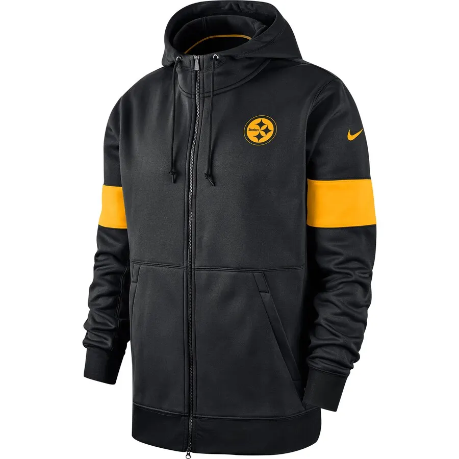 men Питтсбург Steelers куртки мужские Sideline Производительность Полный-молния худи черный - Цвет: men