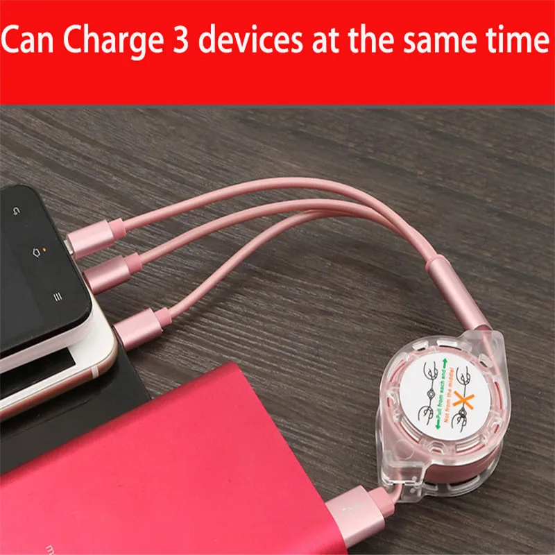 

Three In One Dual Port USB Charger Cable 3 In 1 Multi Use Mobile Phone Tablet Charging Sync Data Cable Line 2.4A USB Cable 1m