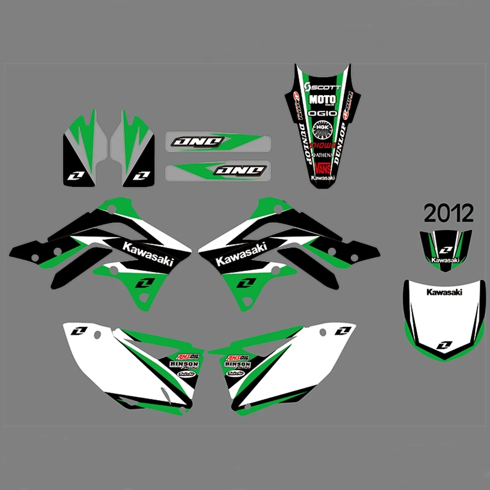 Для KAWASAKI KXF450 2012 Графика наклейки на заказ Номер Наименование лента 3M Полный мотоцикл Фоны аксессуары