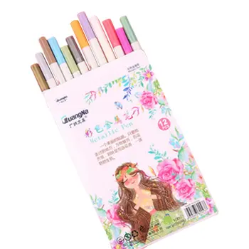 

Album Diy Water-based Paint Pen 12-color Hard Head Cowhide Black Cardboard High-gloss Graffiti Mark Pearlescent Paint Pen