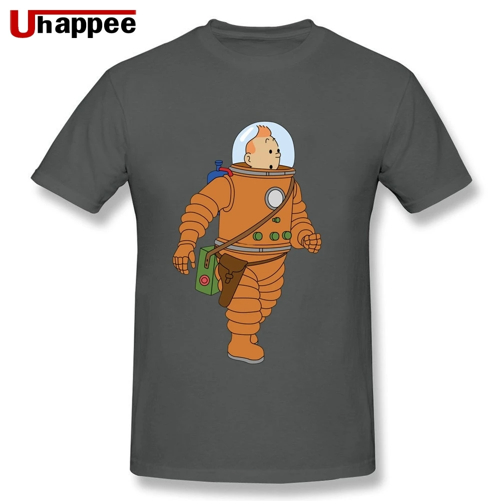 Пользовательские футболки с принтом астронавт Тинтин молодой человек короткий рукав круглый вырез Футболка из чистого хлопка для мужчин повседневная фасиоан - Цвет: Темно-серый
