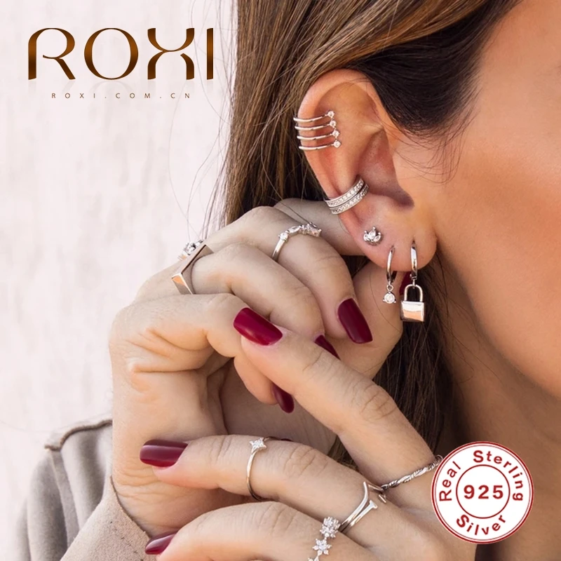 

ROXI Vintage Glossy Lock Pentagram Black Zircon Water Droplets Snowflake Drop Earrings for Women 925 Sterling Silver Jewelry