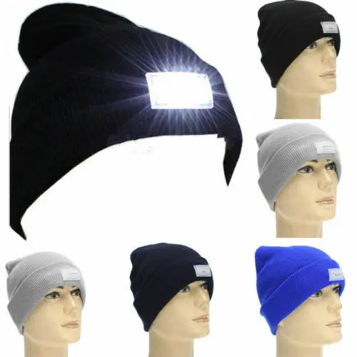 

Bright LED Knitted Hat Beanie Cap Light Headlight HeadLamp Flashlight Cap Reading Working Unisex Hats Winter Warm Cap