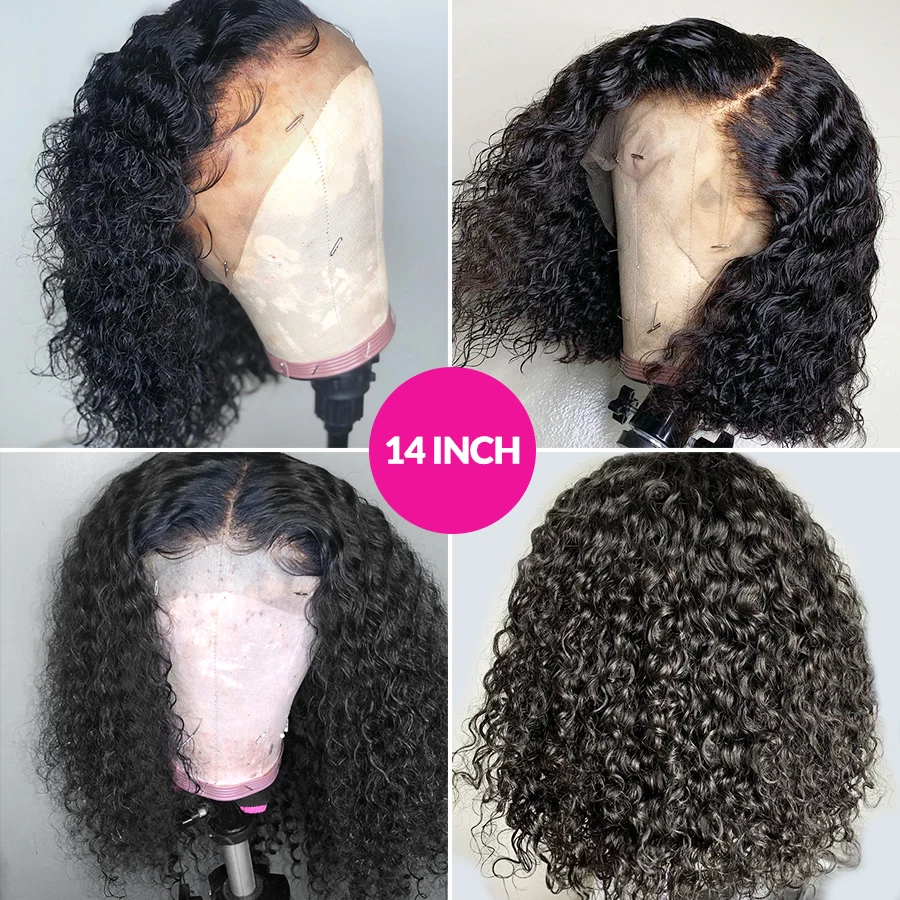 Deep Wave 13x4 Lace Front Wig Short Bob Jerry Curly Frontal Human Hair Wigs Brazilian  Remy Pre Plucked 4x4 Closure180% Density