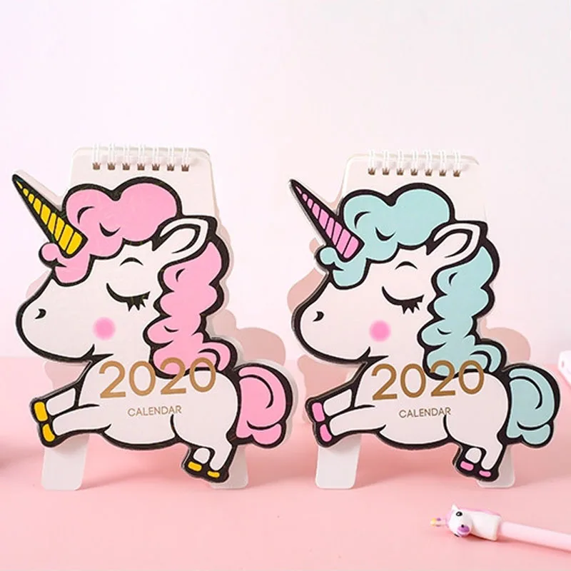

2019.07~2020.12 Kawaii Unicorn Calendar Cat Laser Mini Desktop Calendar Memo Planner Daily Schedule Plan Birthday Stationery