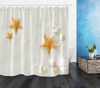 

Beach Starfish Shell Polyester Fabric Shower Curtain Set Bathroom Decor