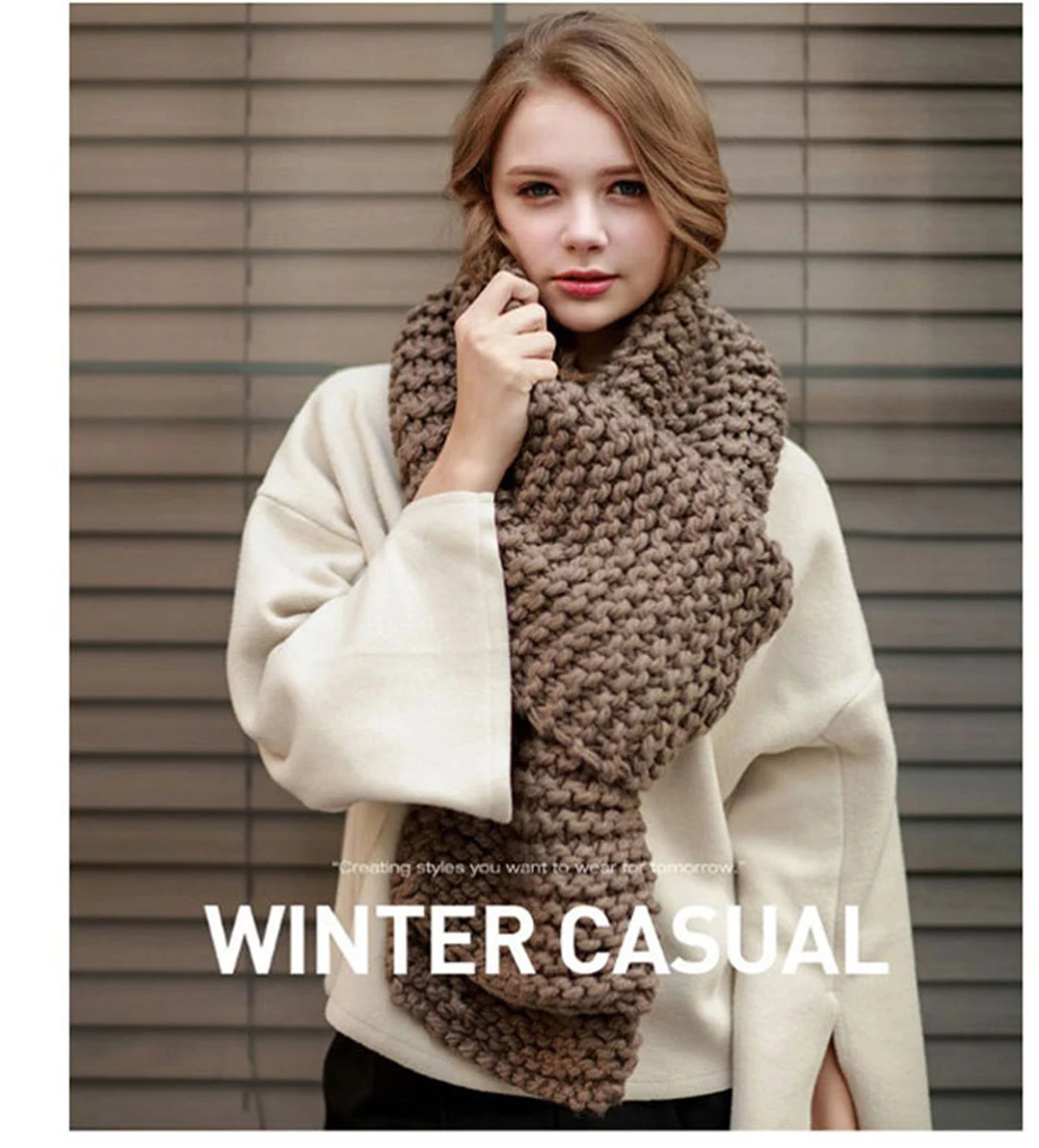 Dress U Up 2020 New Solid Color Wool Female Autumn And Winter Thick Knit Scarf Women Handmade Scarves_voghion.com