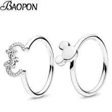 Модное серебряное кольцо с изображением Микки и Минни, кольца на палец с кристаллами, изящные кольца для женщин, свадебный подарок на Рождество