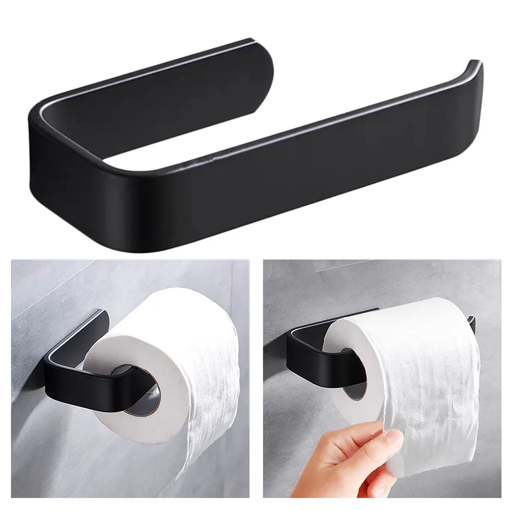 Wall Mounted Acrylic Toilet Paper Holder Tissue Rack Bathroom Kitchen Roll Holder Paper Tissue Rack Hook Modern Black Hanger