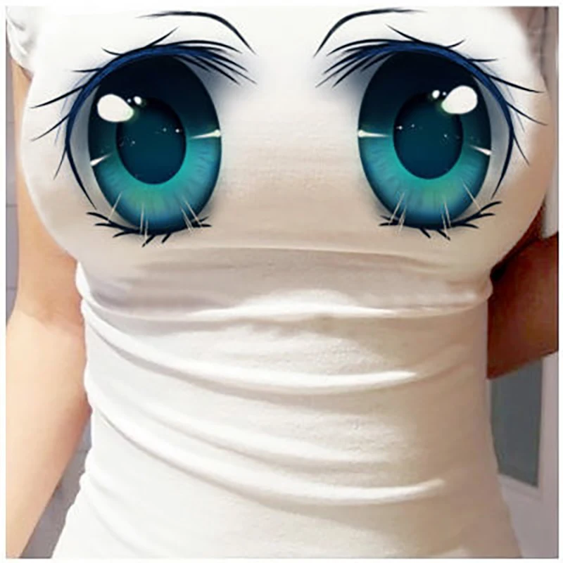 Camiseta con estampado de ojos estampados en 3D para mujer, camiseta Sexy con estampado de dibujos animados, strainchaqueta de expresión bonita, camisetas de manga corta, camisetas ajustadas ► Foto 3/6