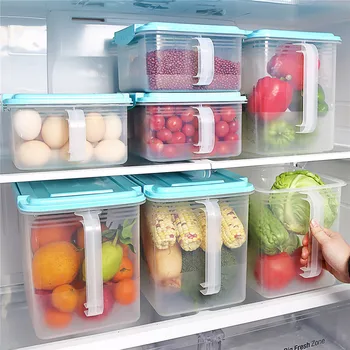 

Cross Border Plastic Refrigerator Storage Box with Handle Transparent Multi-functional Kitchen Household Storage Box Compartment