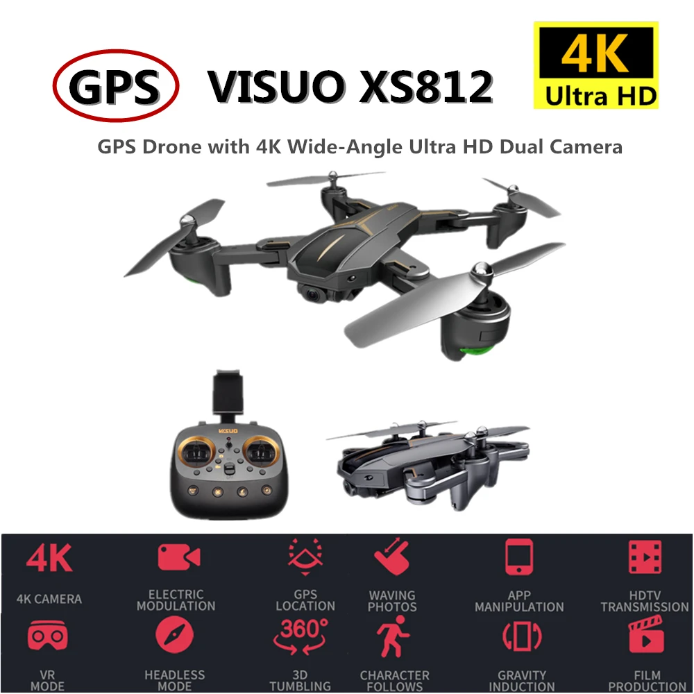 VISUO XS812 Радиоуправляемый Дрон 4K GPS Квадрокоптер с Wi-Fi FPV камерой вертолет двойной