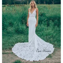 Иллюзия v-образным вырезом без рукавов вышитые кружева на сети сексуальное платье-рыбка с открытой спиной свадебное платье Часовня Поезд платья для свадьбы W0447