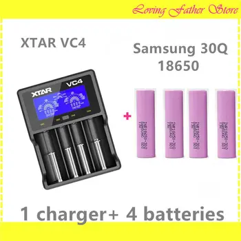 

4 pcs 18650 30Q 3000mah for samsung rechargeable batteries and 1 pcs XTAR VC4 lithium 4 slots rechargeable battery charger