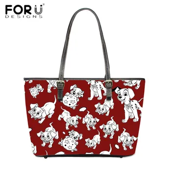 

FORUDESIGNS Dalmatians Design Red Handbags Dalmatian Dog Print Women PU Leather Top-handle Bags Zipper Waterproof Tote Beach Bag