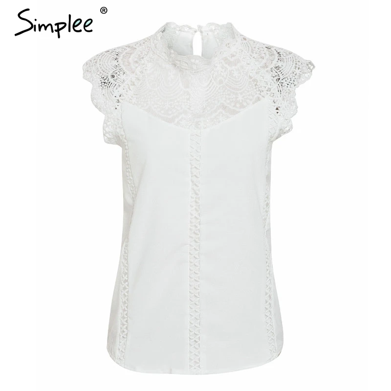 Comprar Simplee elegante bordado blanco encaje tapas mujeres sin Mangas de gasa cami camisetas Sexy estilo de verano Camisetas De mujer camisola