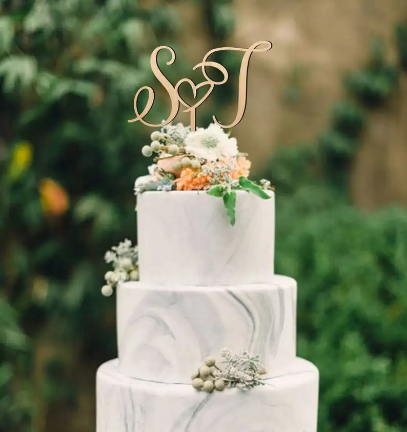 Customized Engagement Monogram Bride &amp Groon Initials Cake Topper for Wedding Anniversary Party | Дом и сад